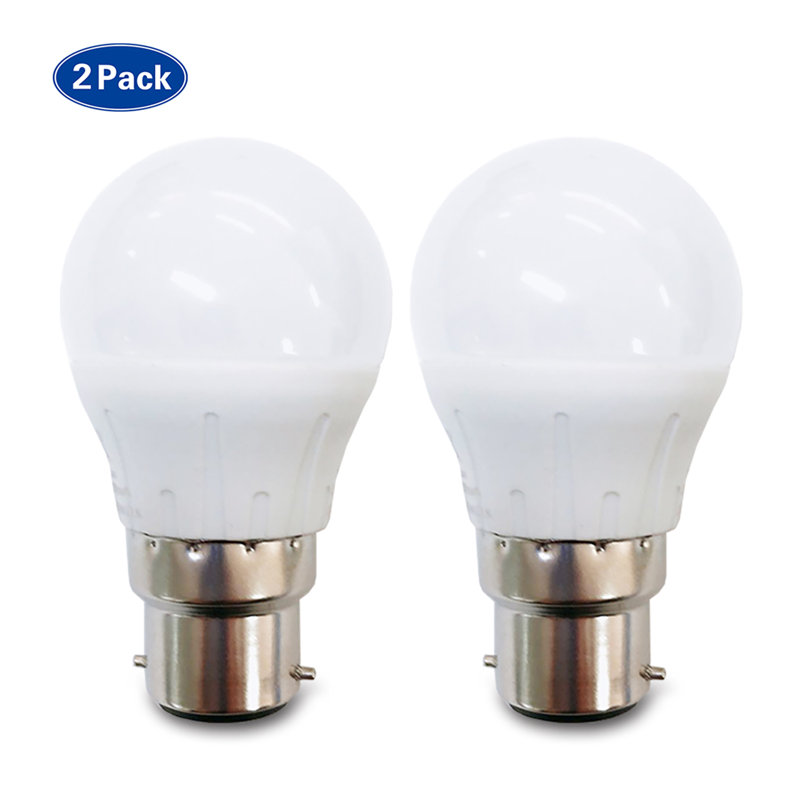 2-Pack 5W B22 LED Ball Bulb, 3000K