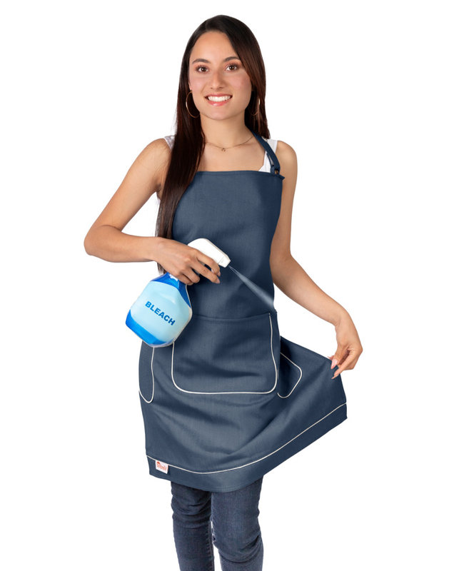 Tablier Sunbrella par Gracie Oaks 24 po x 28 po, avec sangle de cou réglable de 23 po, avec poches, résistant aux taches