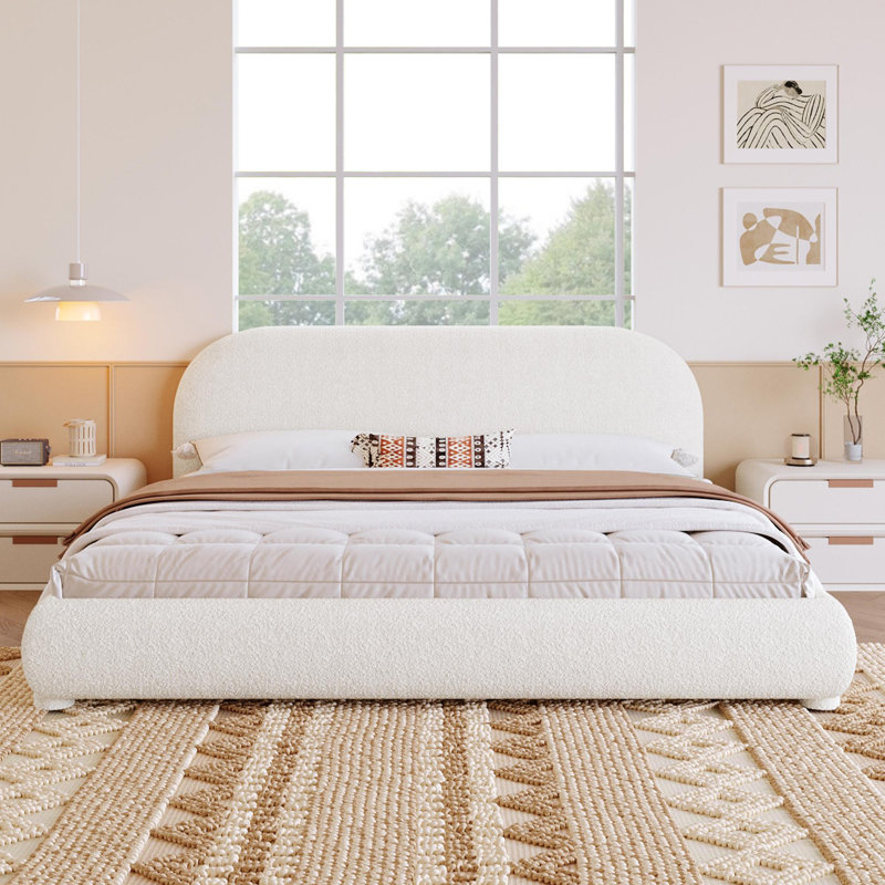 Structure de lit tapissier en tissu de style crème, Très grand lit