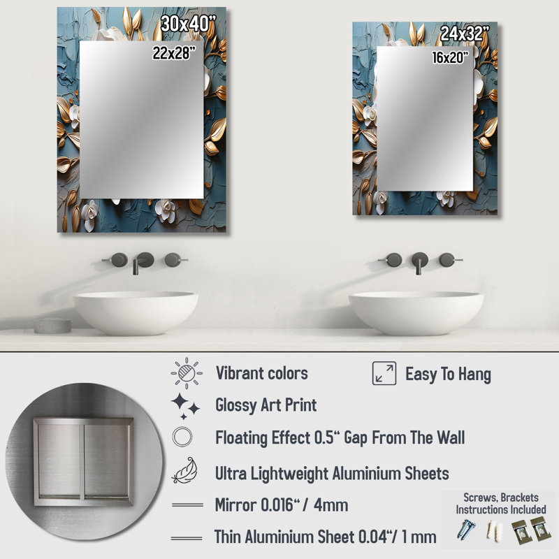 Miroir mural blanc et doré, 32 po x 24 po