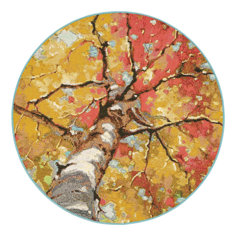 Indoor/Outdoor Botanical Area Rug, Round 3'3"