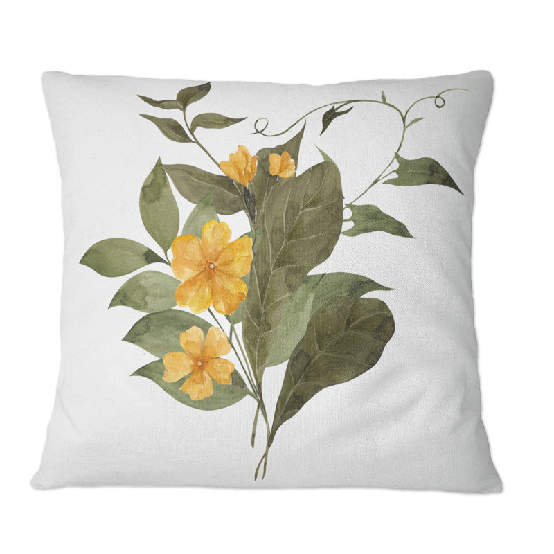 Bouquet rétro avec fleurs sauvages et herbes - coussin décoratif traditionnel, 16 po x 16 po
