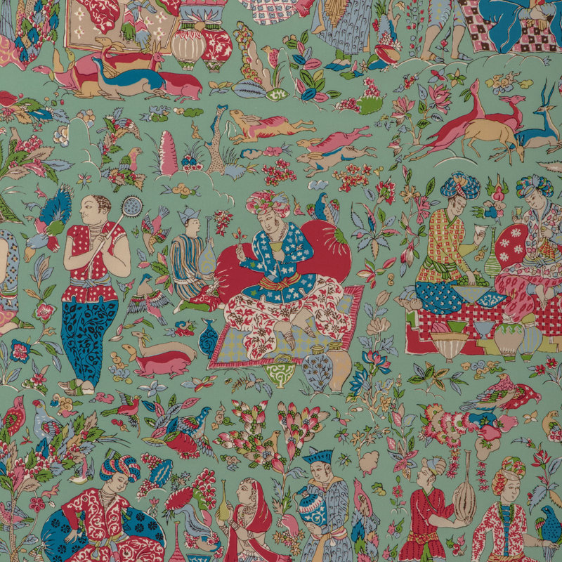 La Menagerie Shalimar Print 100% Cotton Fabric, Jade/Rose