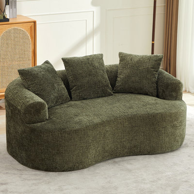 Causeuse incurvée, petit canapé en chenille avec 3 coussins, canapé profond pour appartement, salon, aucun assemblage requis