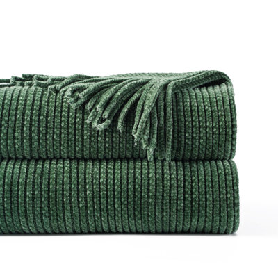 Throw Blanket For Couch, Soft Chenille Knit Throws With Tassels For Home Decor, Green Throws For Couch Cover, 60"X80"
