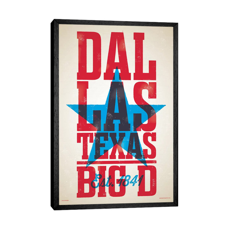 Dallas Letterpress Style by Jim Zahniser - Print on Canvas, 66.04cm H x 45.72cm W x 3.81cm D, Black Framed