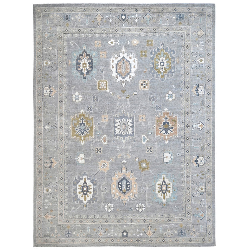 Tapis argenté et bleu noué à la main de haute qualité, Rectangle 10 pi 5 po x 13 pi 8 po