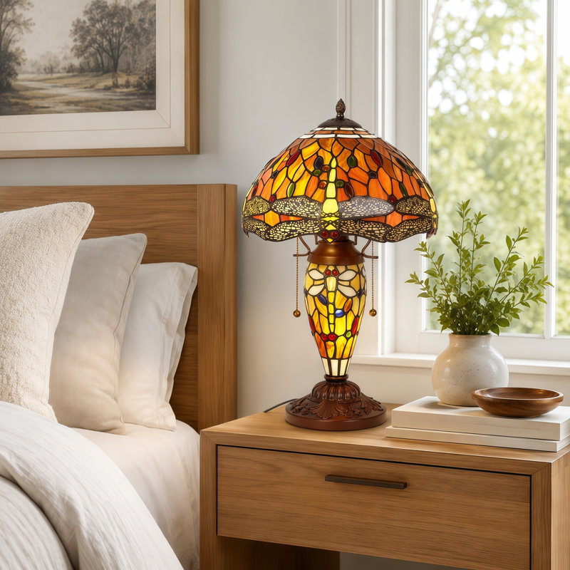 Lampe de table rétro avec abat-jour en verre coloré Tiffany (ampoules incluses) H 20 po x P 12 po