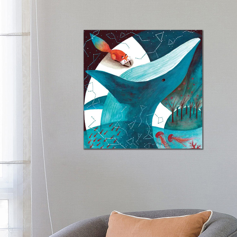 Fox And Whale III by The Cosmic Whale - Wrapped Canvas Gallery-Wrapped Canvas Giclée, 66.04 cm H x 66.04 cm W x 1.91 cm D