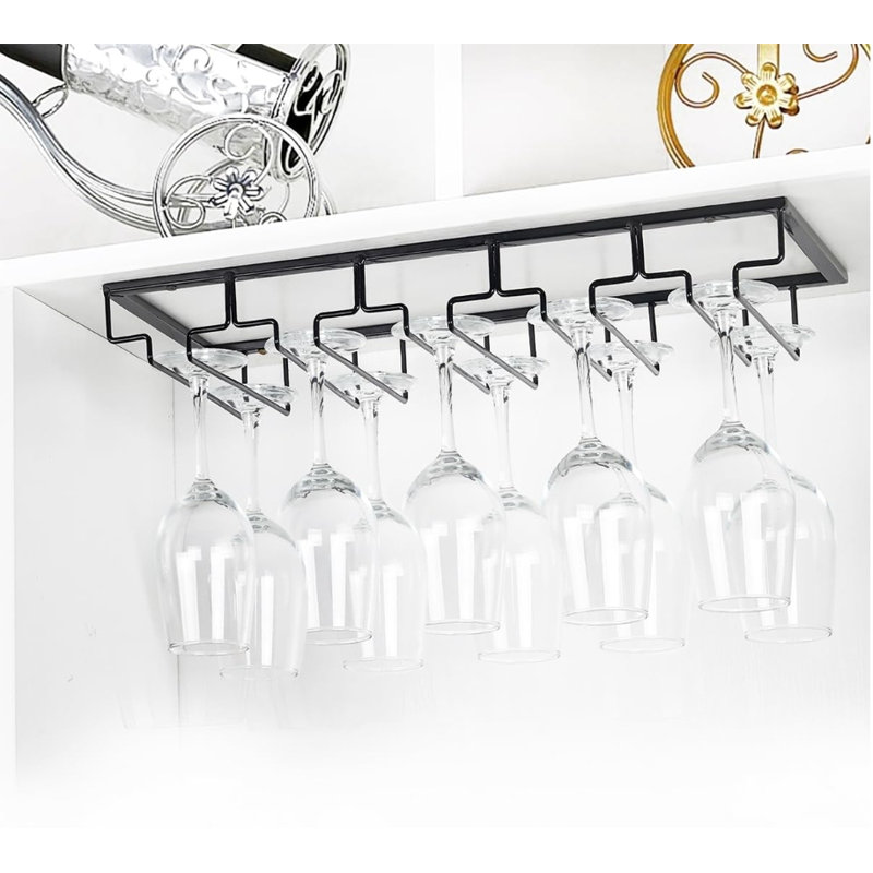 Grand porte-verres noir à 5 rangées, porte-verres à vin en fer à l'envers