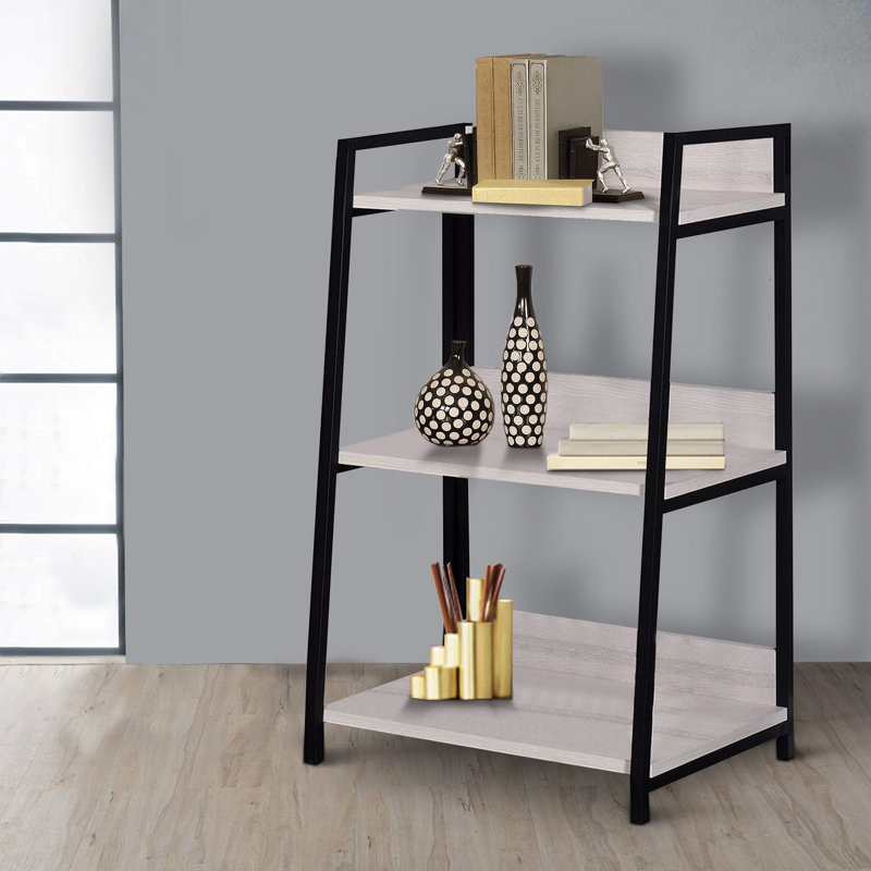 Bibliothèque Vinda en bois avec 3 compartiments ouverts, blanc délavé et noir, (3 tablettes) H 37 po x l 16 po x P 24 po