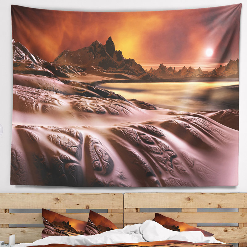 Tapisserie de planète en 3d de paysage, H 32 po x l 39 po