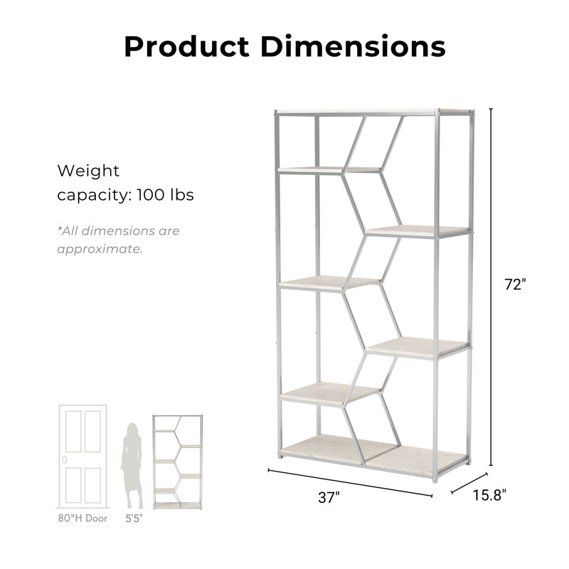 Shaylee 72"H Steel Geometric Bookcase, Chrome