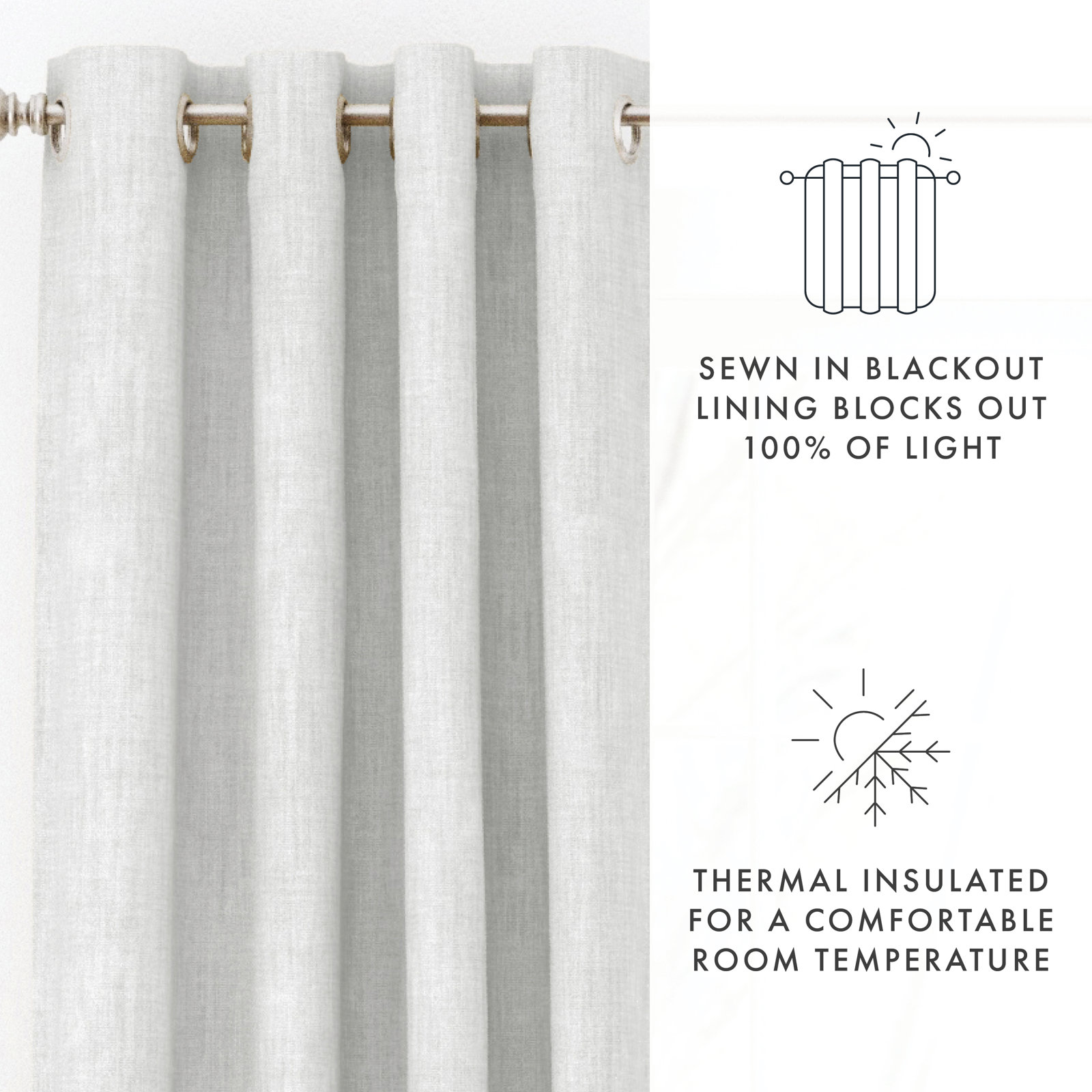100% Blackout Textured Linen-Blend Grommet Curtain Set, Light Gray, 50" W x 84" L