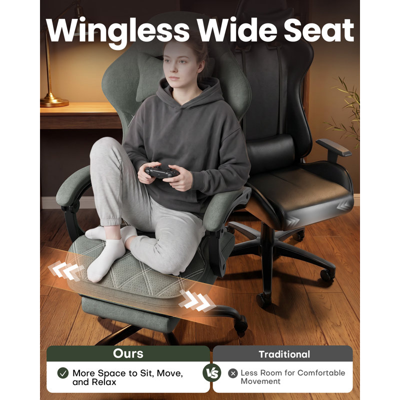 Brayden Studio Game Chair with Footrest, Video Game Chair, Gaming Computer Chair, Ergonomic Height Adjustable Game Chair for Adults with with 360°-Swivel Seat and Headrest, Swivel Breathable Felt Fabric Office Chair