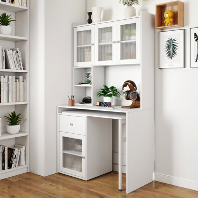 Computer Desk With For Home Office Or Study Desk,  Bookshelf & Hutch, Computer Desk With 90 Degree Rotating Desktop,Large Working Space by Latitude Run
