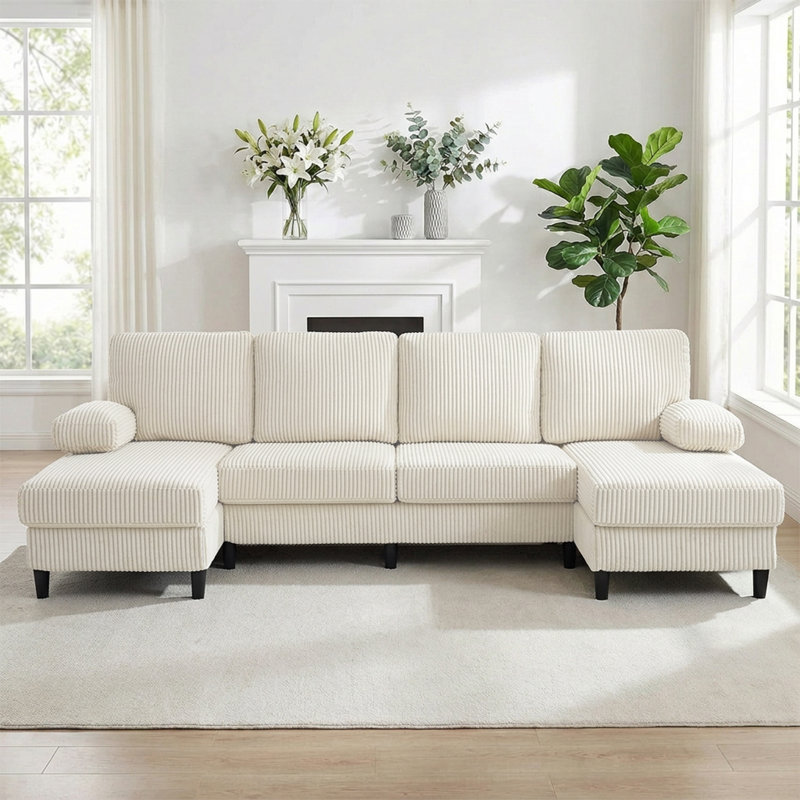 Canapé modulaire en U avec méridienne double, canapé en velours neige moderne 110,6 po pour la maison et les espaces commerciaux