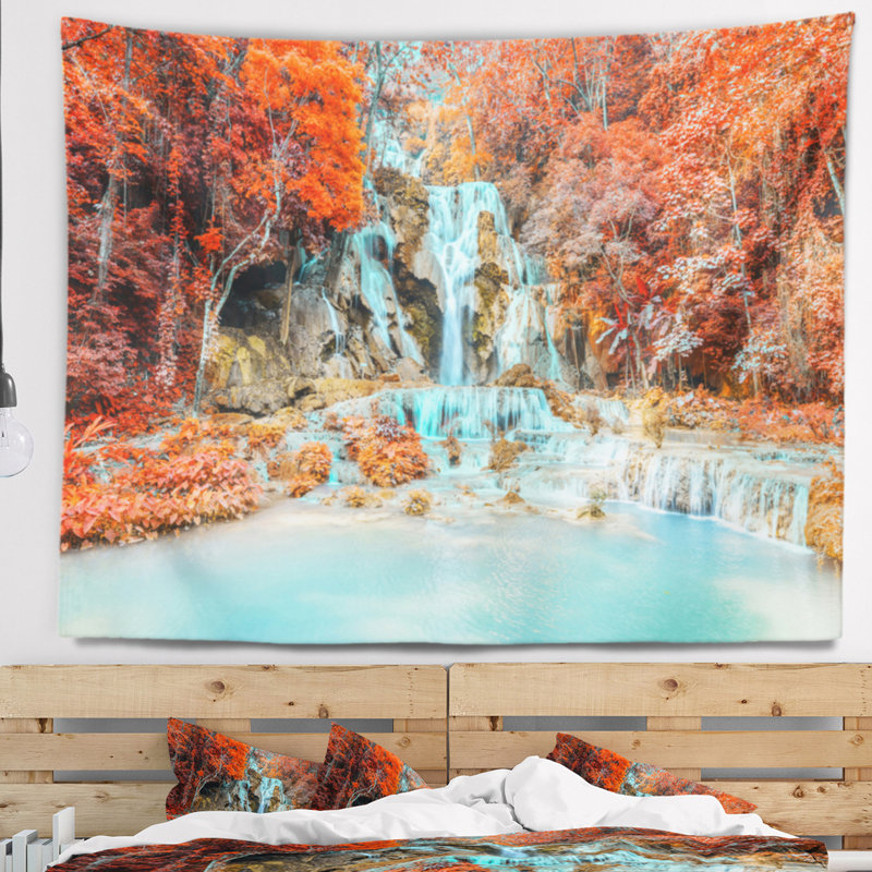 Paysage photographie rainforest cascade loas tapisserie, H 32 po x l 39 po