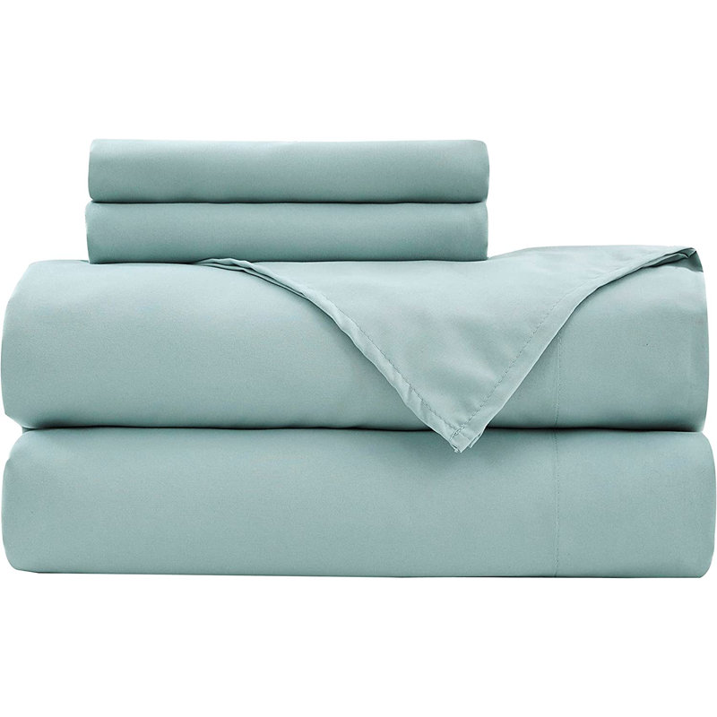 Washed Microfiber Bedding Microfiber Sheet Set, Cal.King Sheet Set + Fitted Sheet + 2 Pillowcases, Aqua