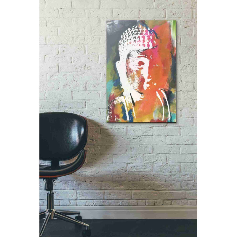 «Painted Buddha V» par Linda Woods, art mural sur toile, H 26 po x l 18 po