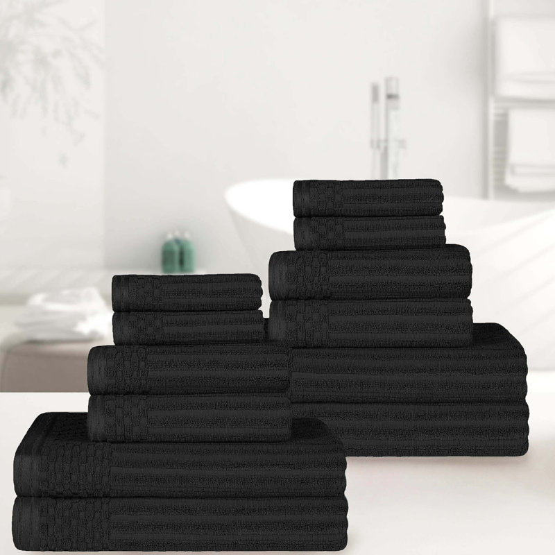 Ensemble de 12 serviettes de bain en coton 12 pièces, Noir