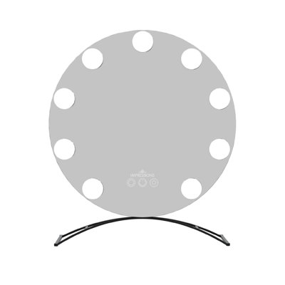 Hollywood Round Tri Tone Vanity Mirror with LED Lights Modern Mirror with Standing Base Power Outlet
