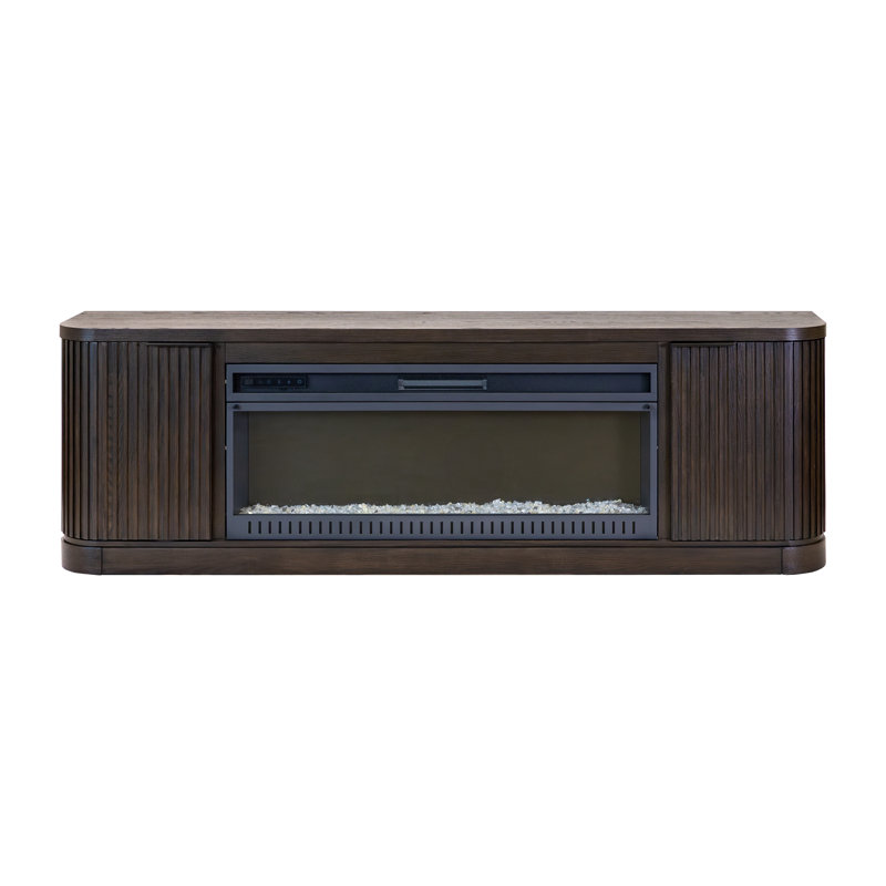 Contemporary Fireplace Console, Entertainment Storage, TV Stand, Fully Assembled, Brown, 24" H x 76" W x 15" D