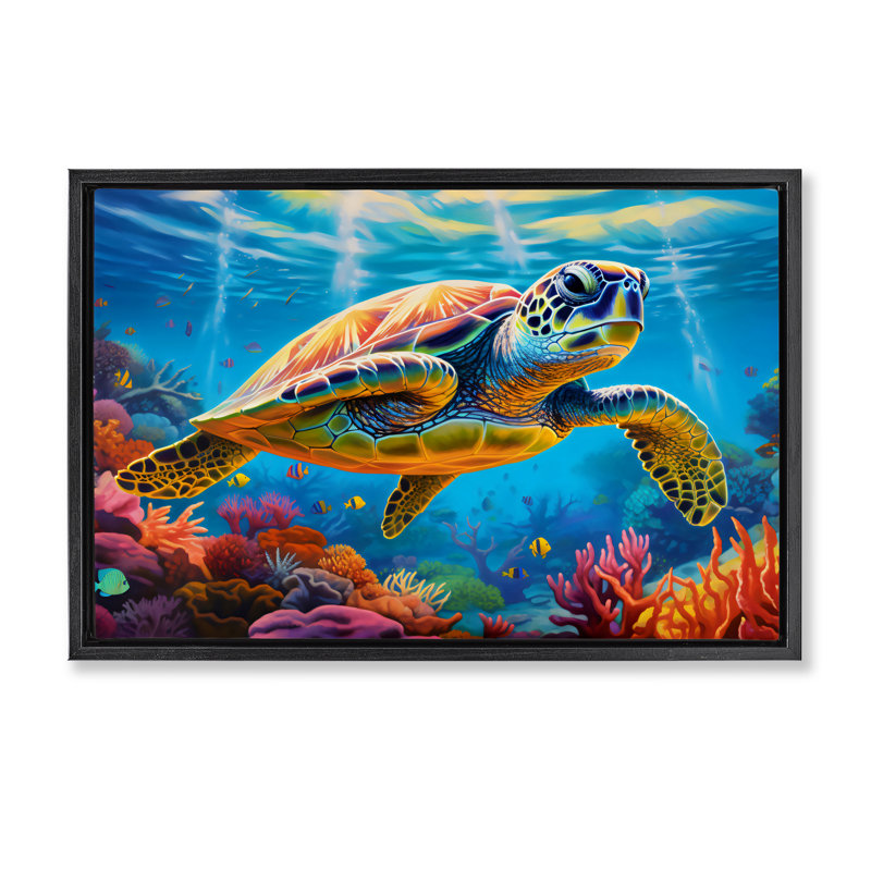 Cadre flottant Sun Rays Under The Sea, design par LSR Design Studio, Cadre flottant noir de jais, H 21 po x l 31 po