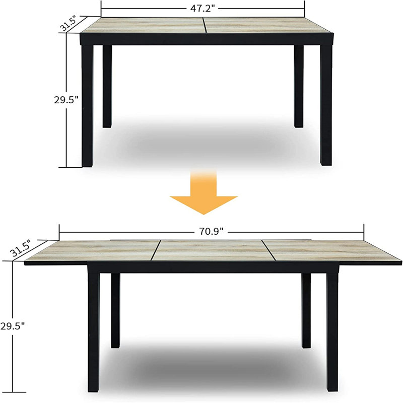 Lapish Rectangular Wood Metal Extendable Outdoor Dining Table , 70.9'' in. W 31.5'' in. D