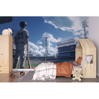 Anime Baseball Wallpaper Mural With Stadium View, Sports Theme Wall Art For Teen Room, Player Poster Style, Cool Baseball Gift, Animated Wallpaper Decor
