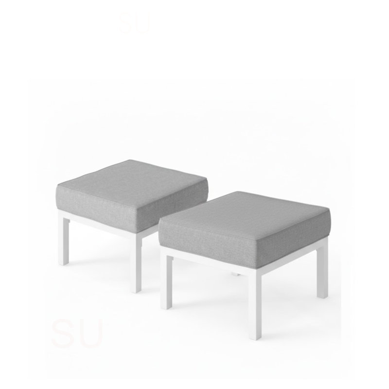 Set Of 2 24" Aluminum Patio Ottomans With Cushions, All-Weather Footrests, White
