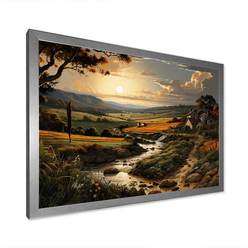 " Vineyard Charm Landscape V " Watercolor Print, Silver Single Picture Framed, 16" H x 32" W x 1" D