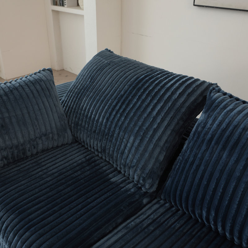 Nuage bleu à 5 places en velours côtelé de 118,2 po, conception à deux couches, coussins amovibles, sans assemblage, modulaire pour les espaces personnalisables, compression à haute densité facile à déballer, rembourrage en plumes