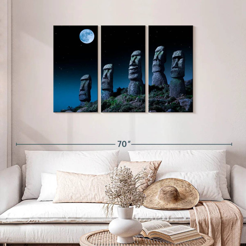 Lilie pleine lune sur statues Moai, H 28 po x l 45 po