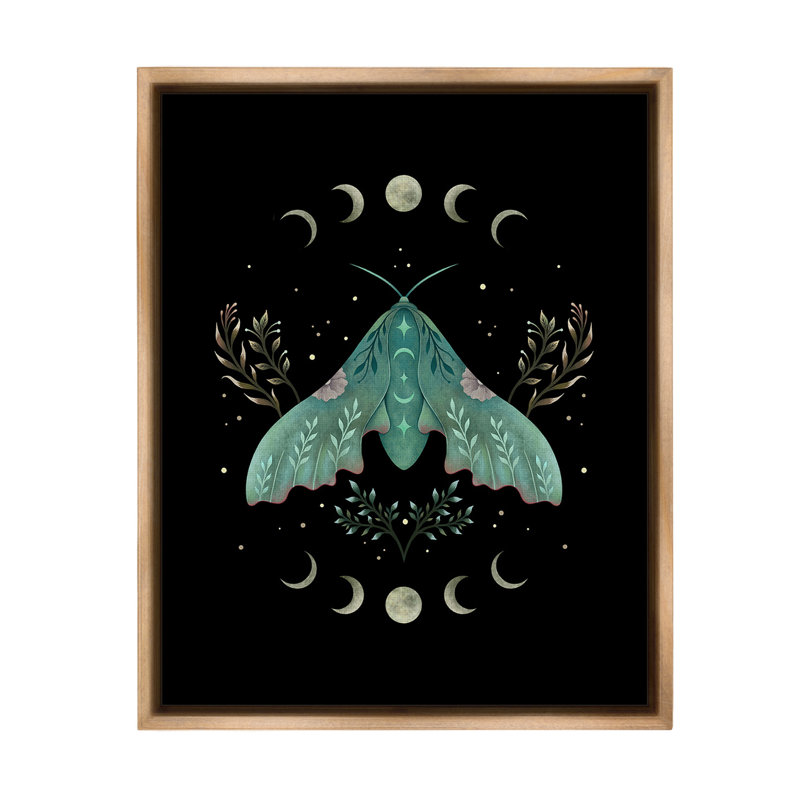 "Papillon céleste et lune" sur toile, Cadre flottant orme Montalcino, H 31 po x l 25 po