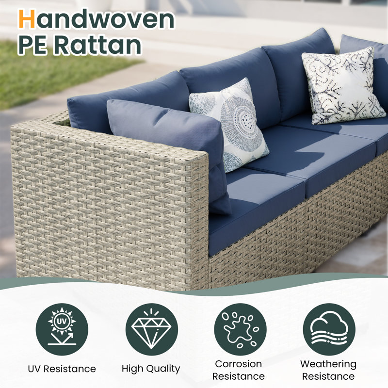 Demasi Outdoor Wicker Single Chair (Set Of 2), Navy