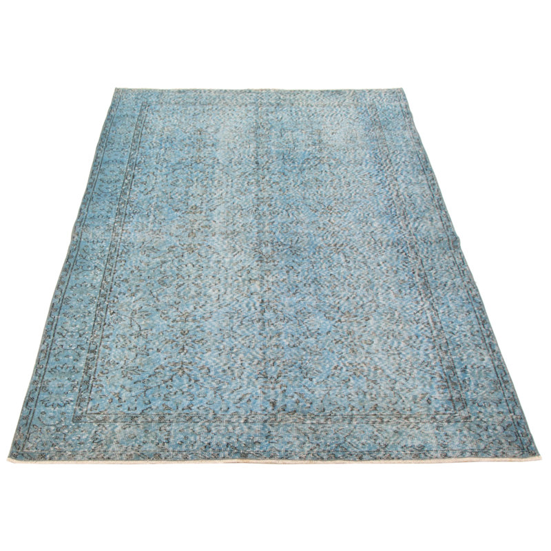 Tapis bleu ciel en laine noué à la main de conception unique 5 pi 7 po x 9 pi 3 po Lysander