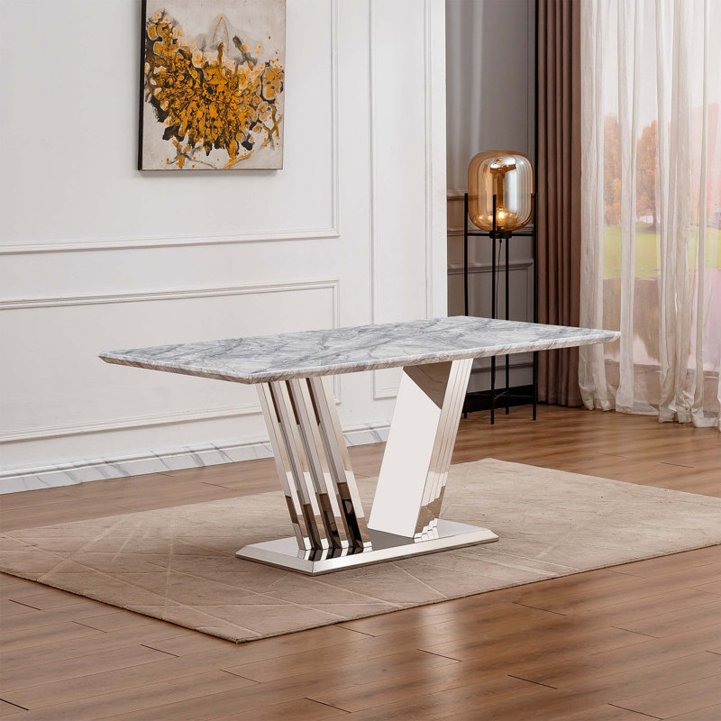 Table de salle à manger rectangulaire 70 po, Argent argent, Gris