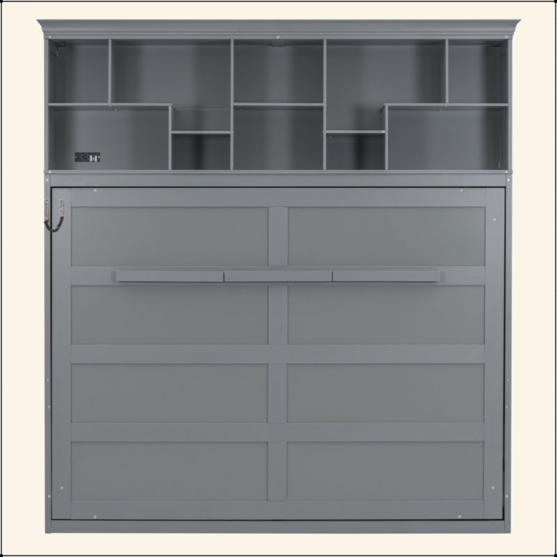 Lit escamotable mural Murphy avec tablettes supérieures et USB, Gris
