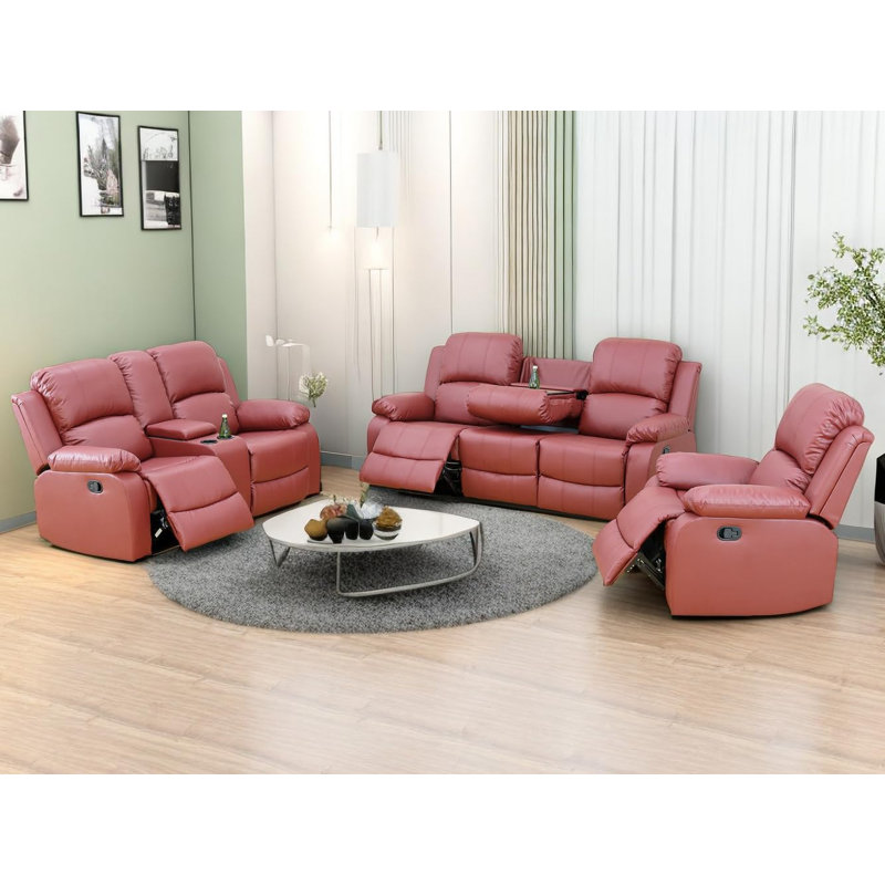 Ensemble de canapé de salon inclinable 3 pièces, Rouge