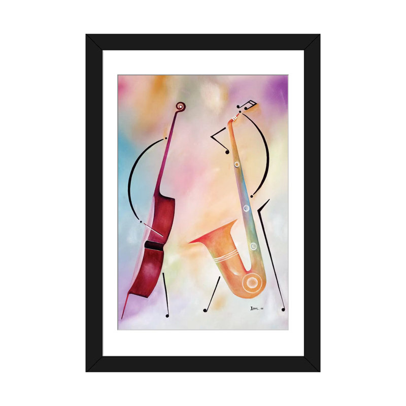 « bass et sax », impression sur toile, H 24 po x l 16 po x P 1 po, Papier d'art encadré noir, Blanc