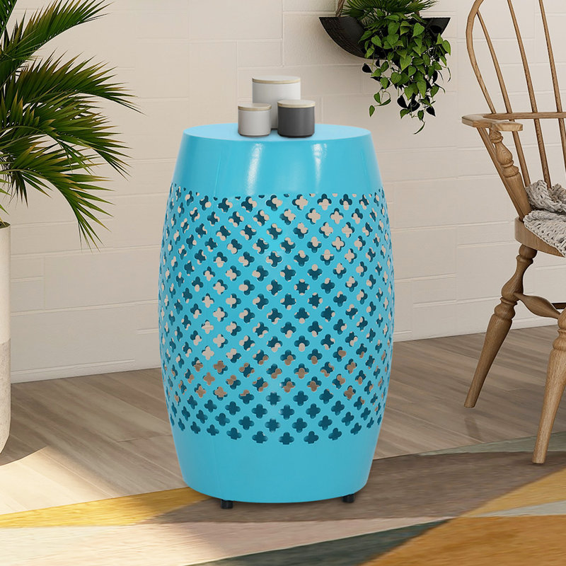 Table de bout cylindrique en fer 18,31 "de hauteur, Bleu sarcelle