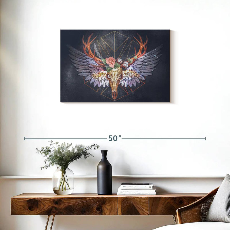Crâne de cerf à motif floral coloré Kerner, H 20 po x l 30 po