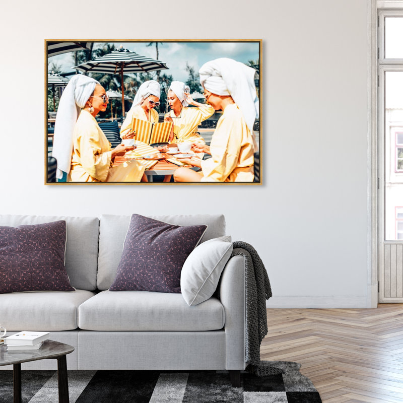 " Ladies Brunch In Beverly Hills ", Picture Framed Canvas, 15" H x 10" W, Gold