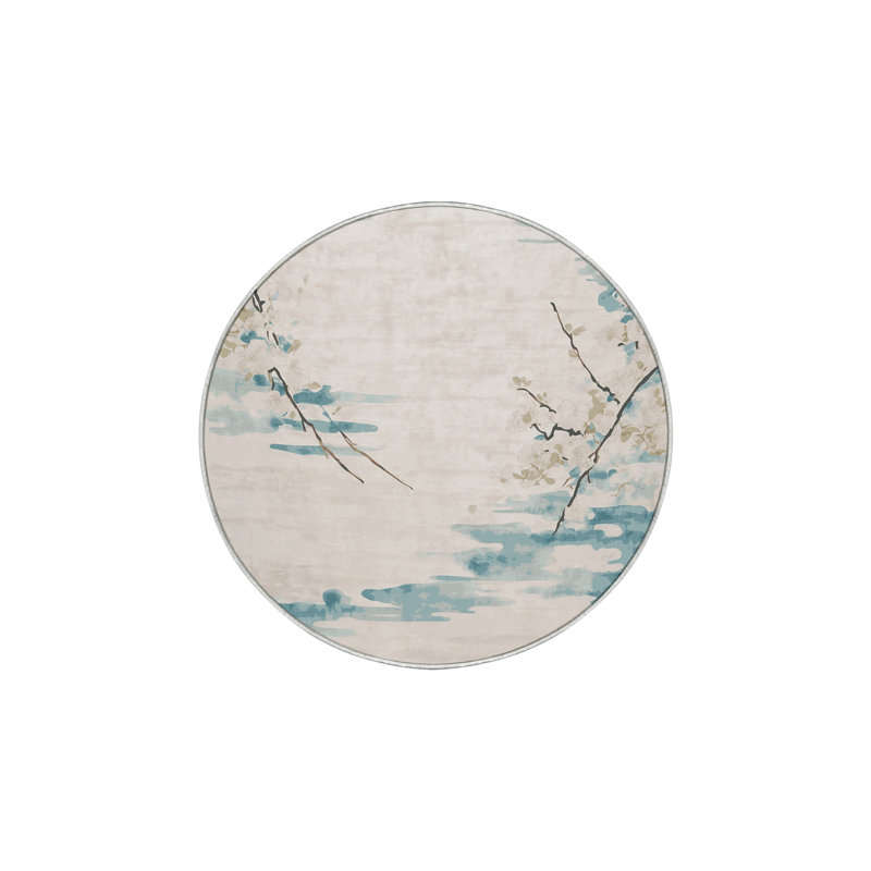 Tapis beige lavable à la machine, Rond 5 pi