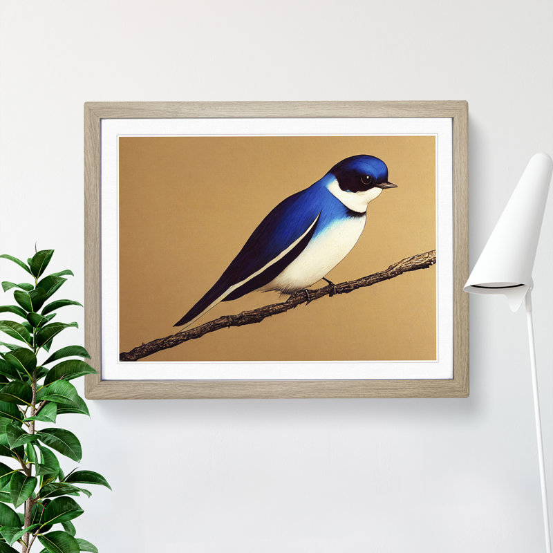 Glowing Swallow Bird - Single Picture Frame Print, 34cm H x 46cm W x 2cm D, Oak