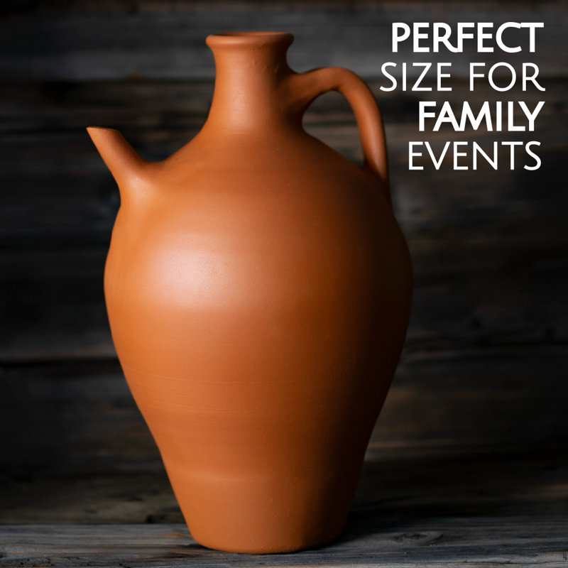 Large Terracotta Clay Pitcher with Spout, 4.8 Quarts