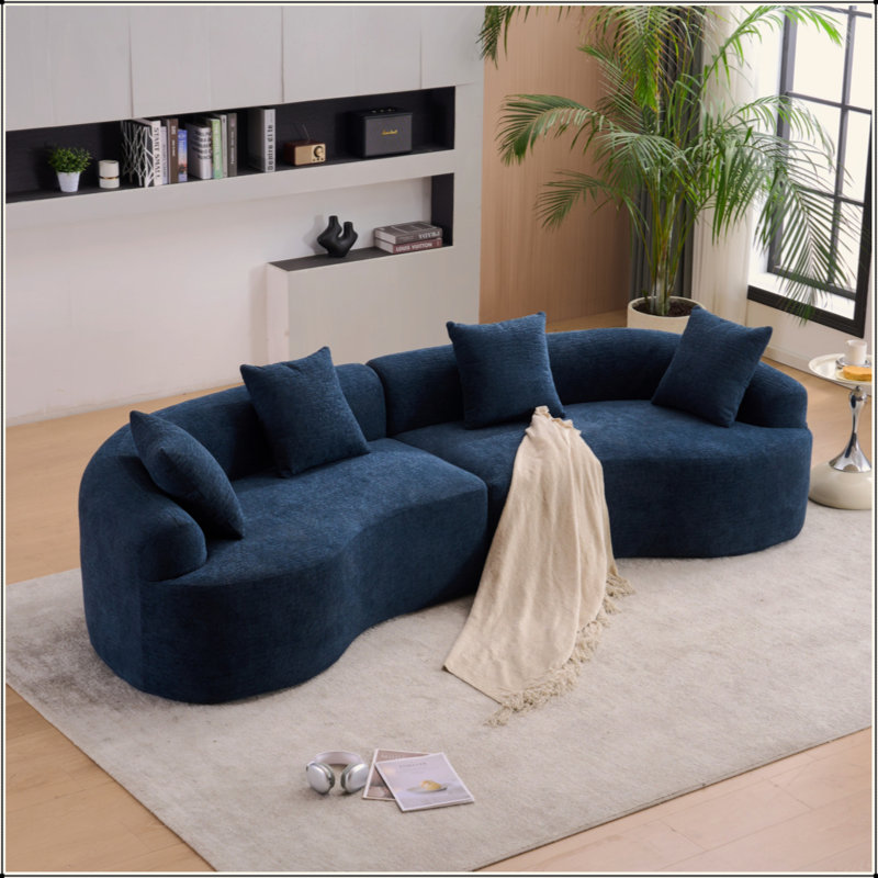 Canapé 4 places bleu avec tissu chenille grain de bois, 30D, éponge double 60 duretés, 4 coussins pour le salon, canapé-lit modulaire pour meubles de maison
