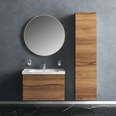 Meuble-lavabo mural simple 31,5 po avec plateau en céramique et miroir Euretha