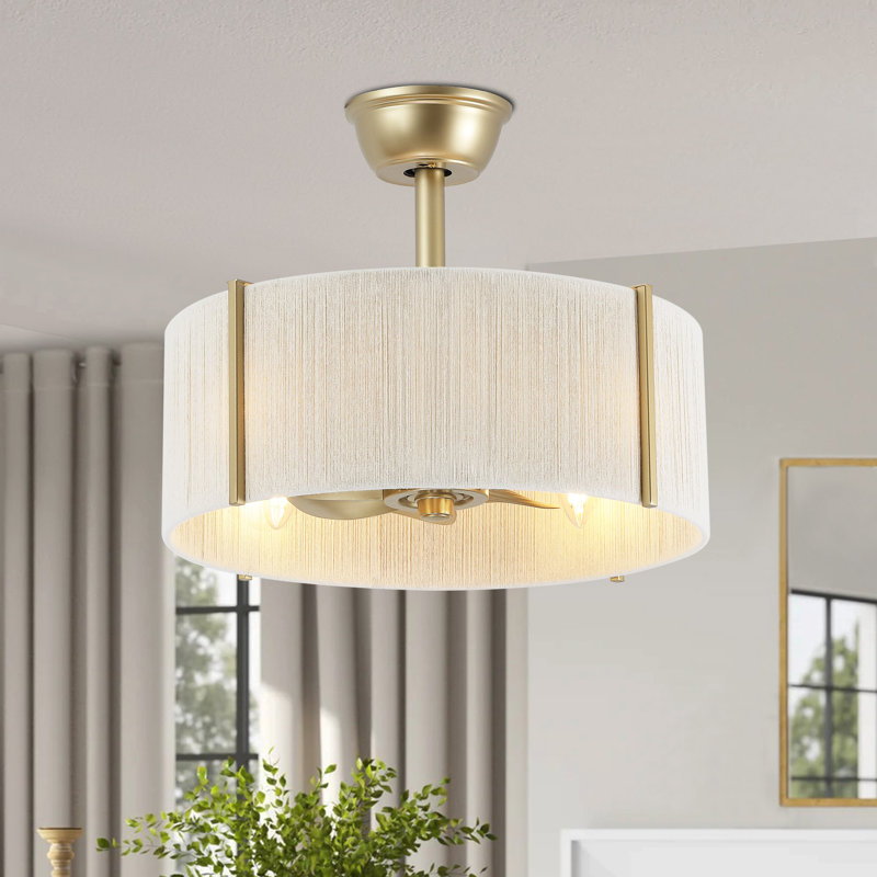 Ventilateur de plafond en corde de 18 po à 7 pales avec ensemble d'éclairage et télécommande, Or